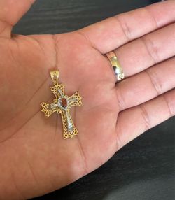 14K Gold Two Tone Cross 1.75 Inches