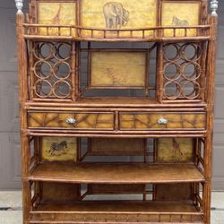 Vintage bamboo rattan  safari themed wine rack  bar