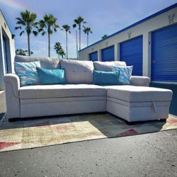 Modern Light Gray Sleeper Sectional Sofa with Storage