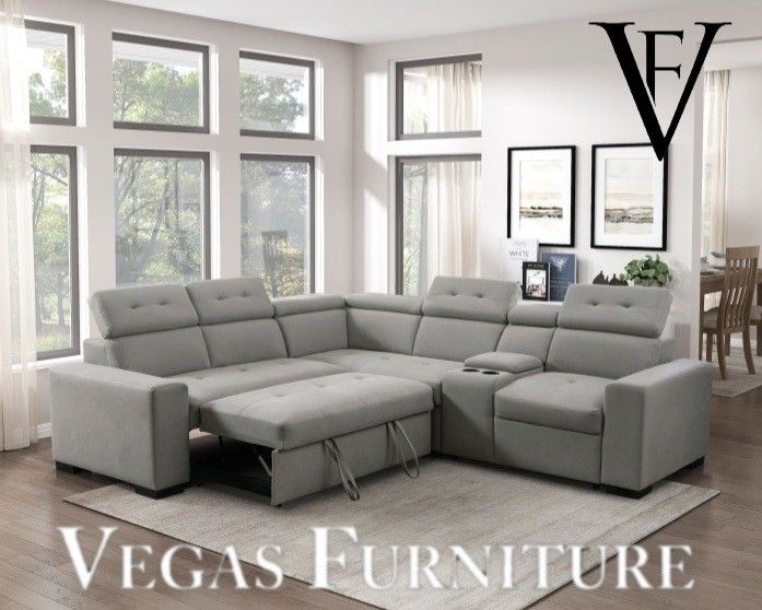 Sectional with Adjustable Headrests, Pull-out Bed and Console🔥