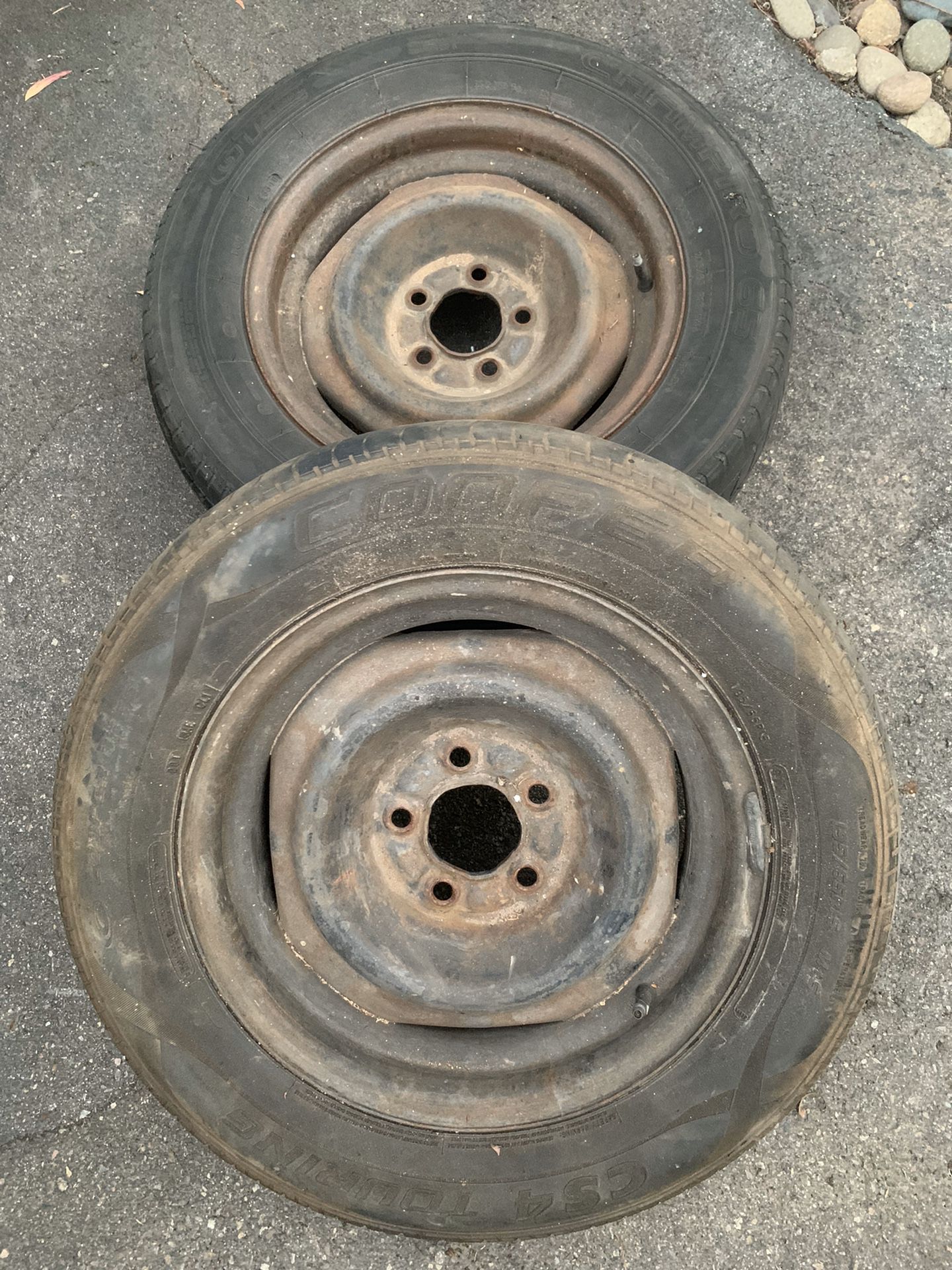 Pair of 15” steel wheels. Ford pattern.