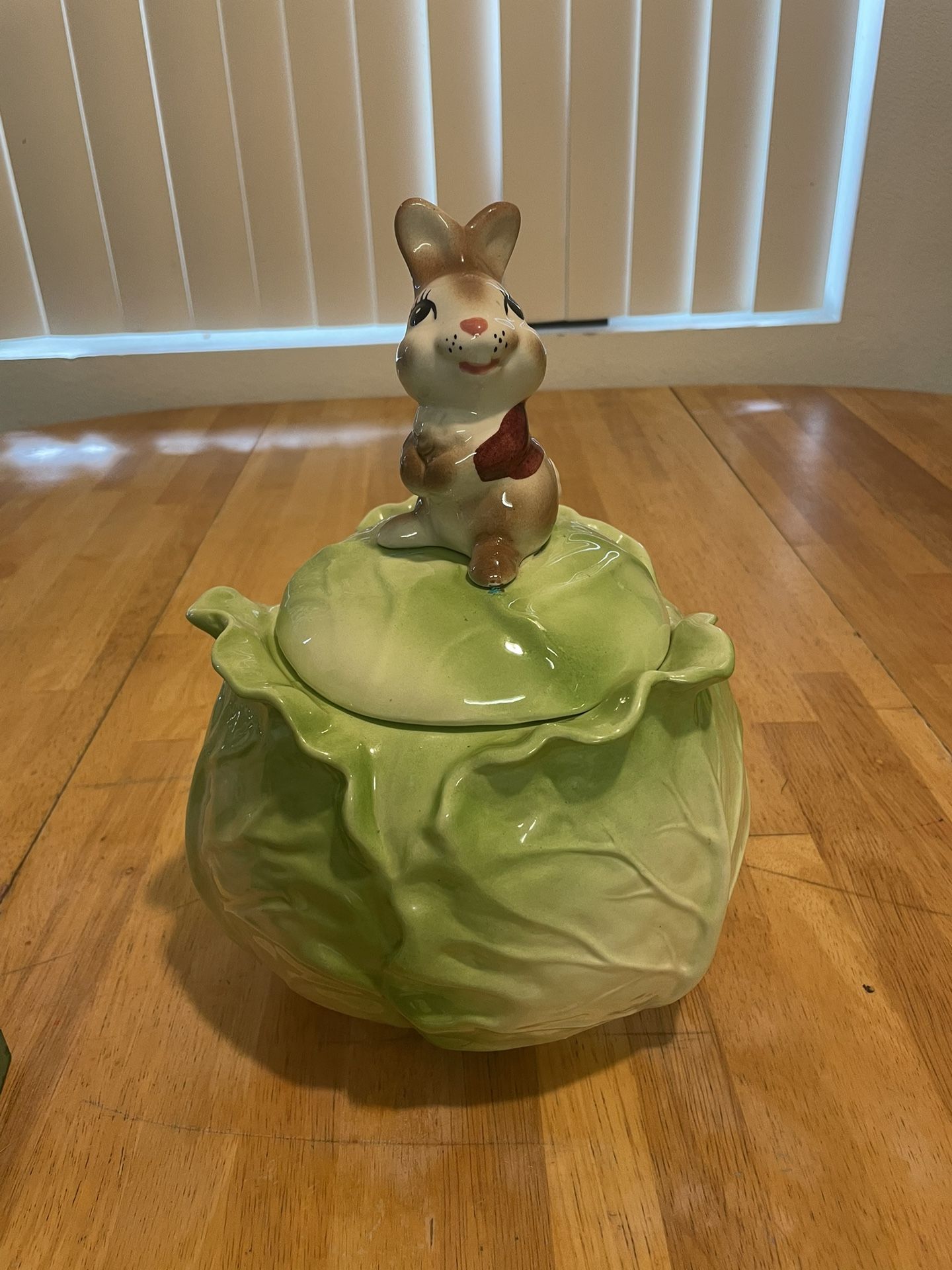 Cabbage Cookie Jar With A Rabbit On The Lid