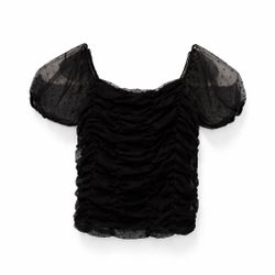 black flowy polka dot shirt 