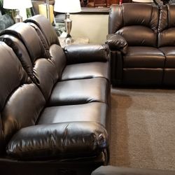 Brand New Black Bonded Leather Manual Reclining Sofa + Loveseat 2PCs Set