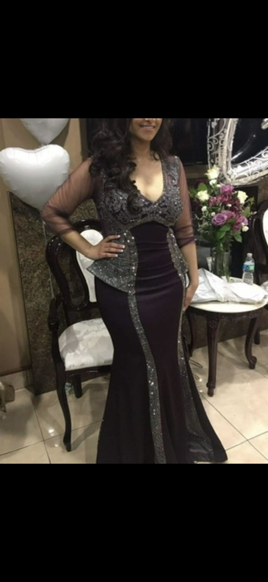 open lace back dress Stephanie Formal Glitter A-Line Dress