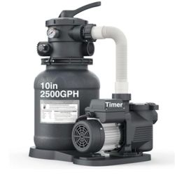 10in Sand Filter Pump for Above Ground Pool with Timer, 1/2 HP 2500