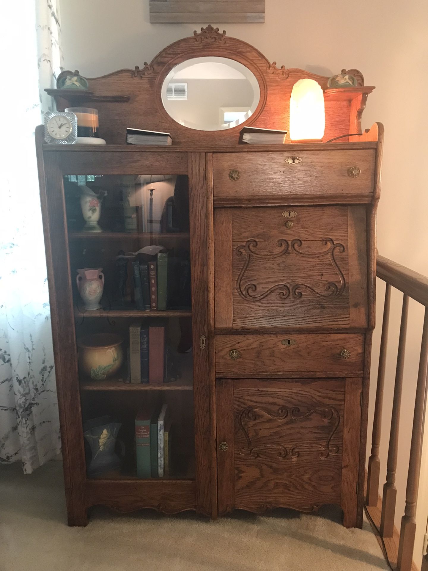 Antique Oak Side By Side Secretary Desk
