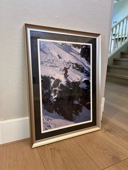 28x21 Glass Matte Silver Framed Snowboarding Mountain Artwork