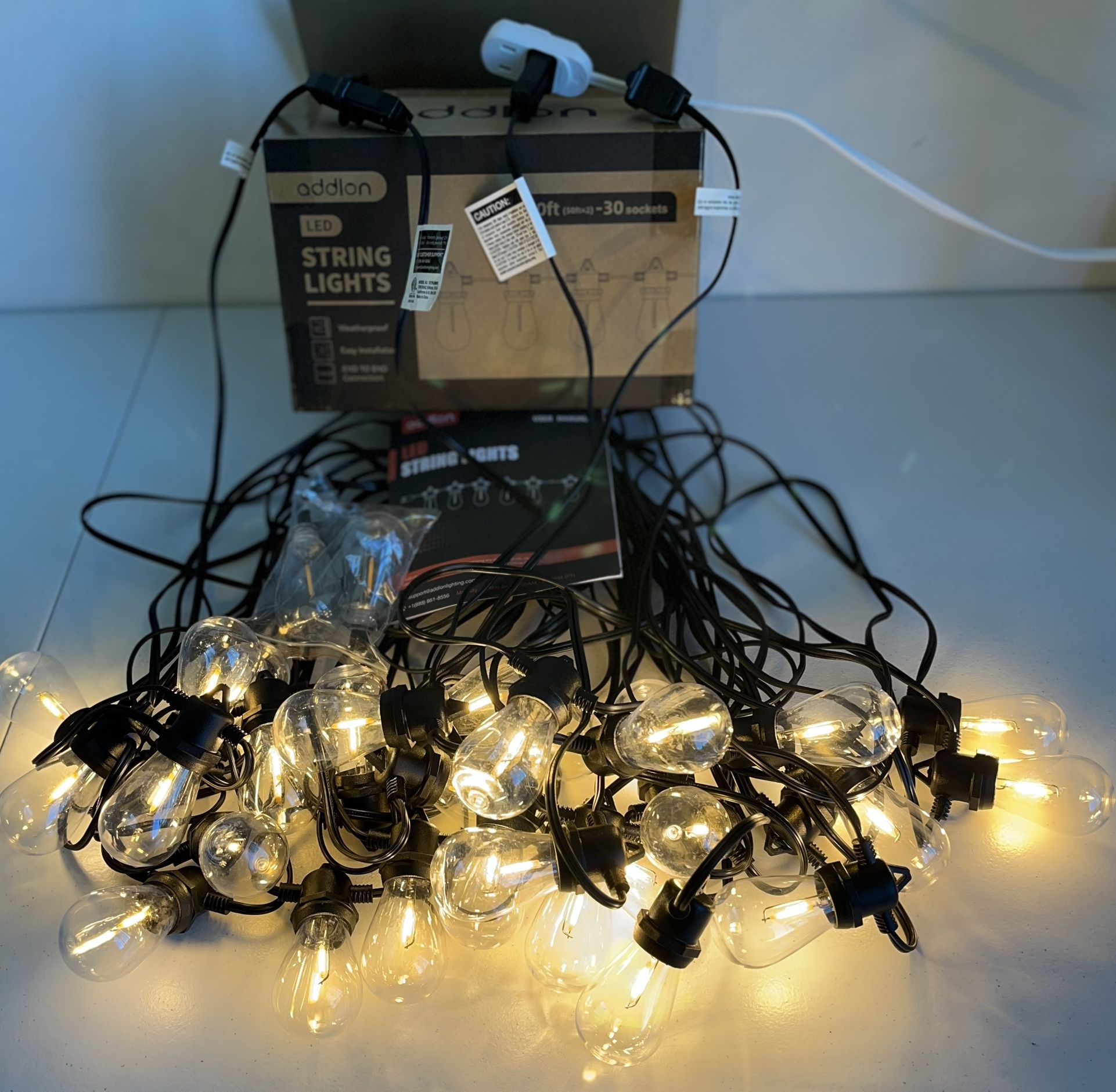 100FT Outdoor String Lights LED Waterproof Patio Lights with 30 Edison Bulbs Shatterproof Hanging Lights for Outside Cafe Bistro Garden Balcony, Porch