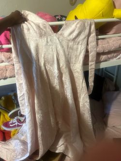 Blush Pink Brocade Strapless Mini Dress