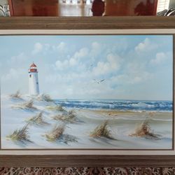 Seascape Lighthouse by Scott Myers Oil Painting Framed 43" x 31.5"