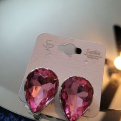 Pink Teardrop Clip On Earrings
