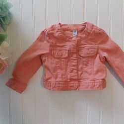 Baby Gap Girls 12-18 Months Peach/Coral Stretch Denim Jacket Boho