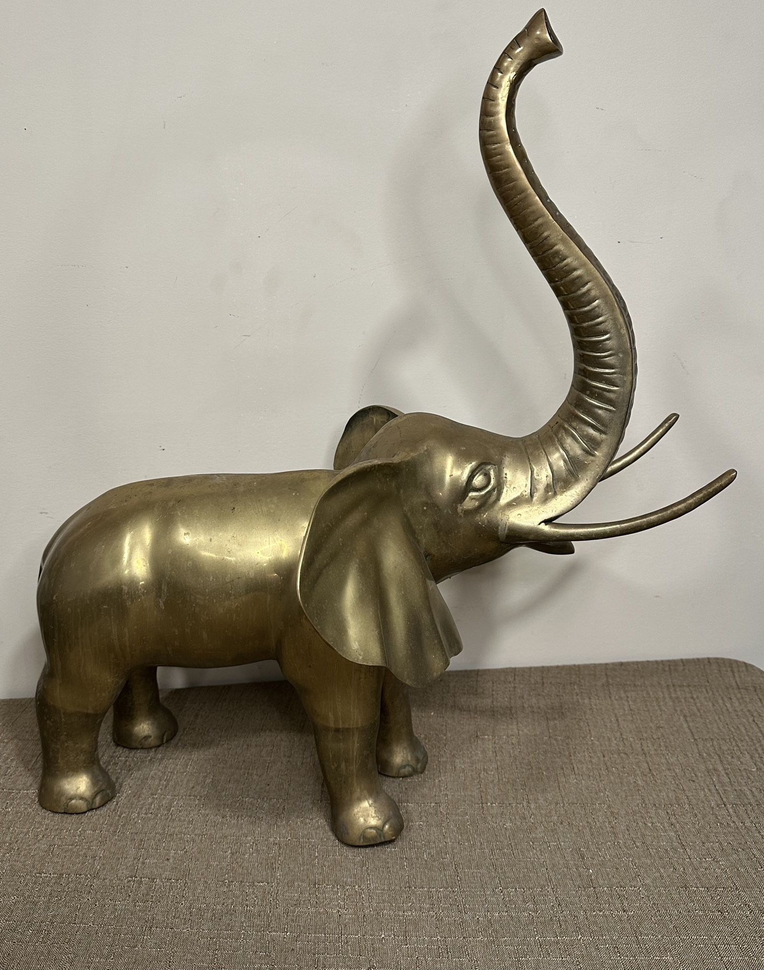 Vintage Brass Elephant Statue Large African Elephant "Trunks Up" Good Luck 26"