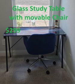 Glass Kids Study Table with Universe Design + Movable Chair – Brand New!