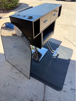 Barber Station Set – Chair, Mirror, Mat & Storage Cabinet