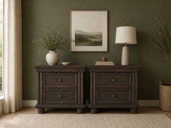 newly refinished, rustic, solid wood pair of nightstands 2