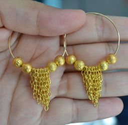 Handmade Gold plated bead chain 30mm hoop earring