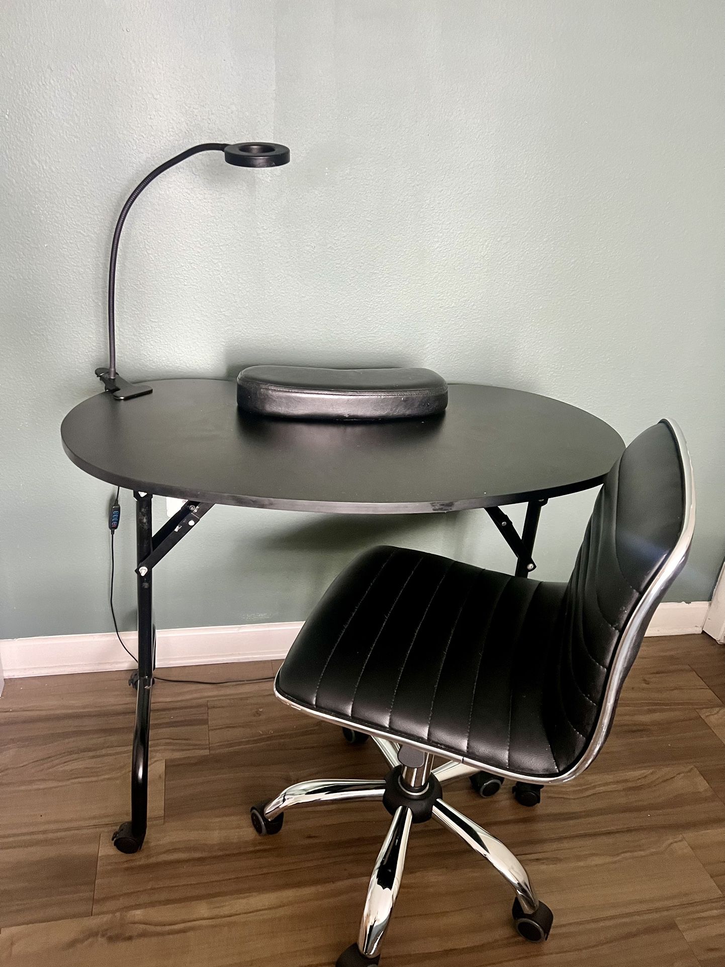 Desk/Nail Desk With Adjustable Low Back Armless Swivel Office Chair Black