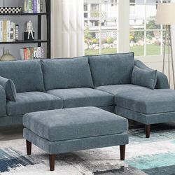 Brand New Gray 5pc Modular Sectional Sofa With Ottoman 