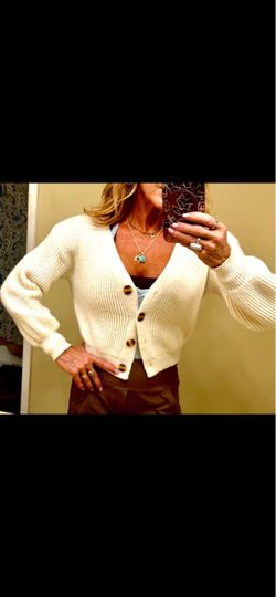 Cream Ribbed Knit Cropped Cardigan