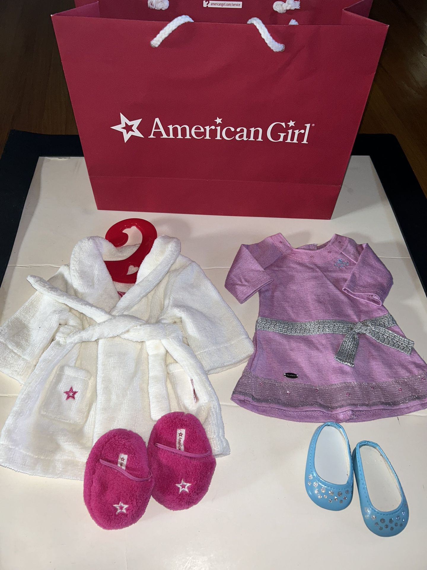 American Girl Doll Spa Bath Robe & Slippers Hotel Set & Knit Dress with Flats