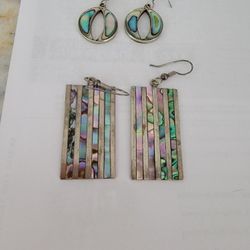Vtg. Mexican Alpaca Silver And Abalone Shell Earings