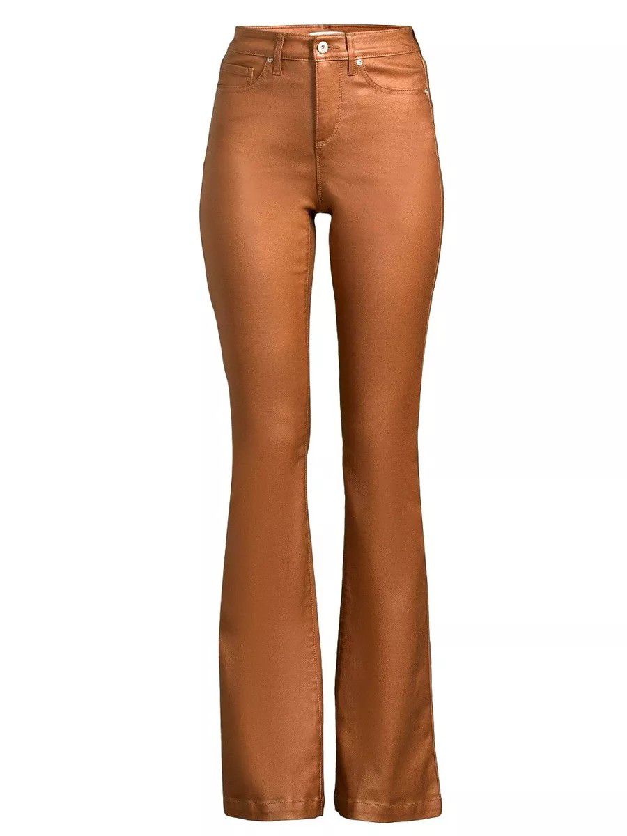 Sofia Jeans Women's Melisa Flare High Rise Faux Leather Zip Fly Brown Pants