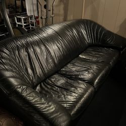 Real Leather Black Sofa Used