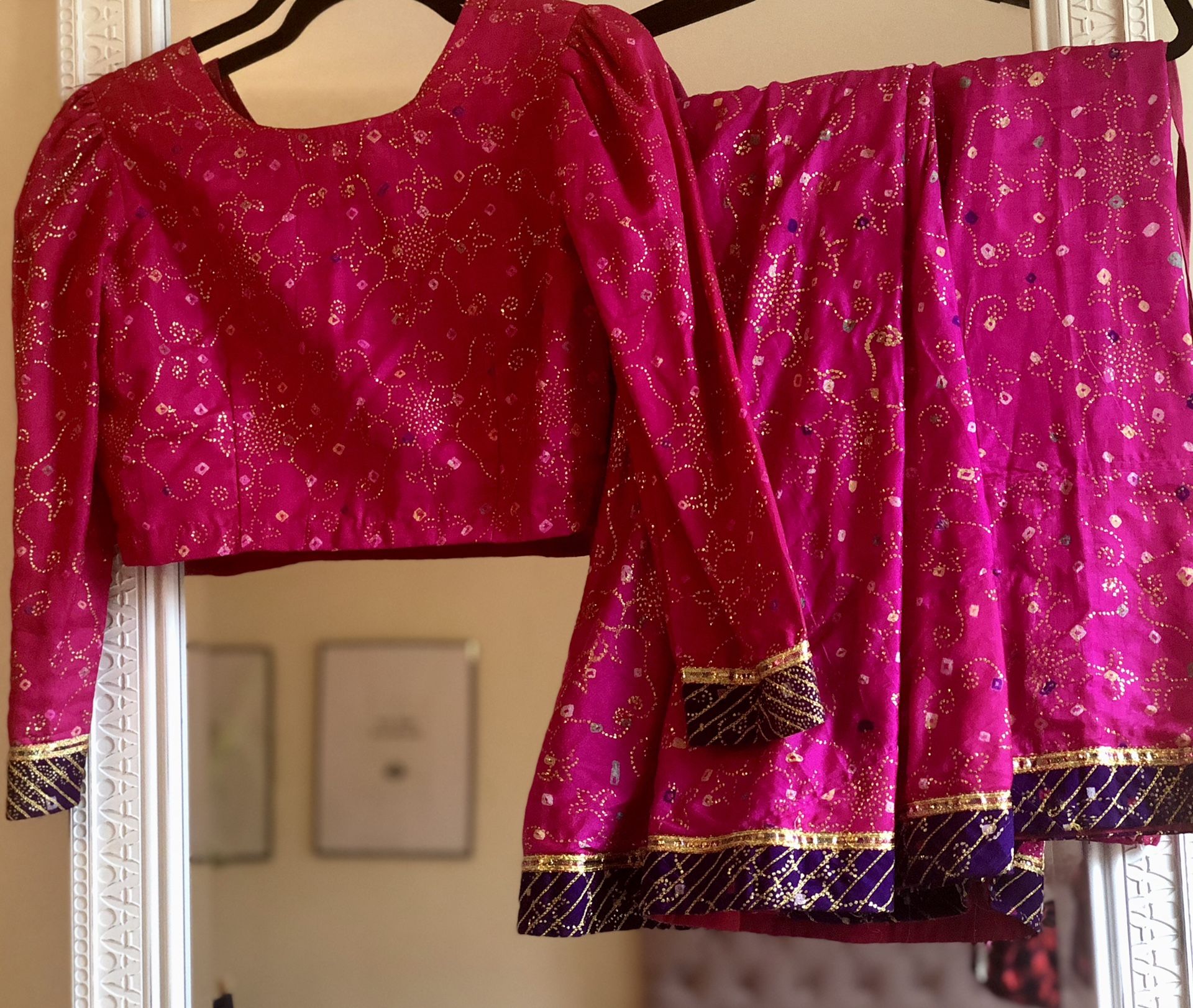 Pink and Purple Bandhani Lehenga