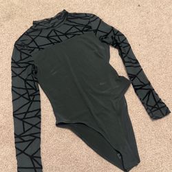 New Small Black Long Sleeve Stretchy Velvet Mesh Top Bodysuit 