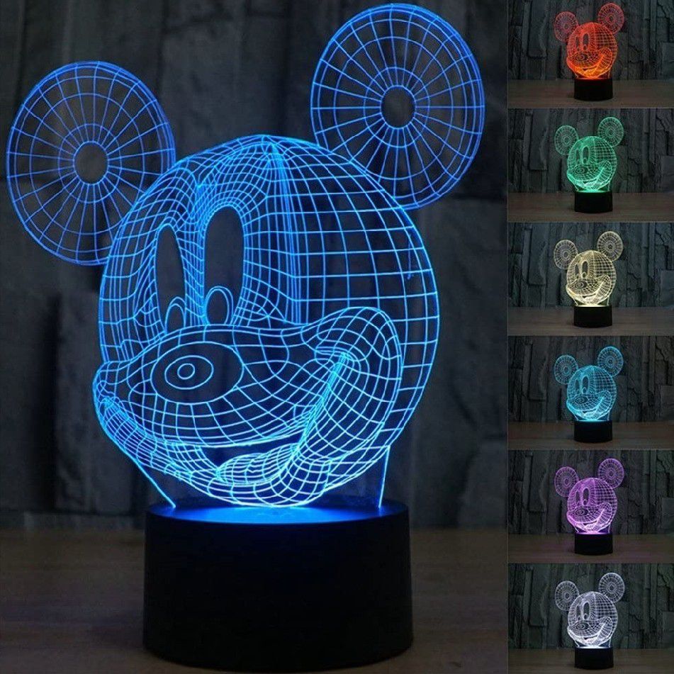 3D Mickey Mouse LED Night Light Touch Table Desk Lamp for Kids Gift, Elstey 7 Colors 3D Optical Illusion Lights