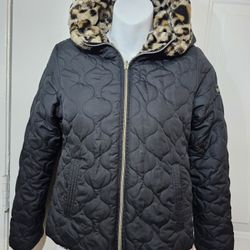 Pacific Trail Youth Girl's Reversible Black Jacket & Leopard Print Size M 10/12
