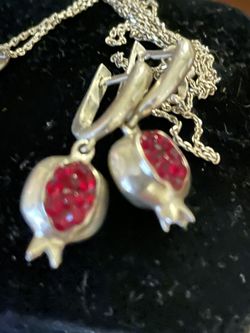 Set Of Silver Necklace With Pendant And Earrings 