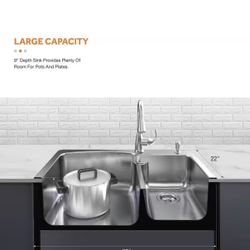 Glacier Bay Bratten 33 in. Drop-In 60/40 Double Bowl 18 Gauge Stainless Steel Kitchen Sink with Pull-Down Faucet