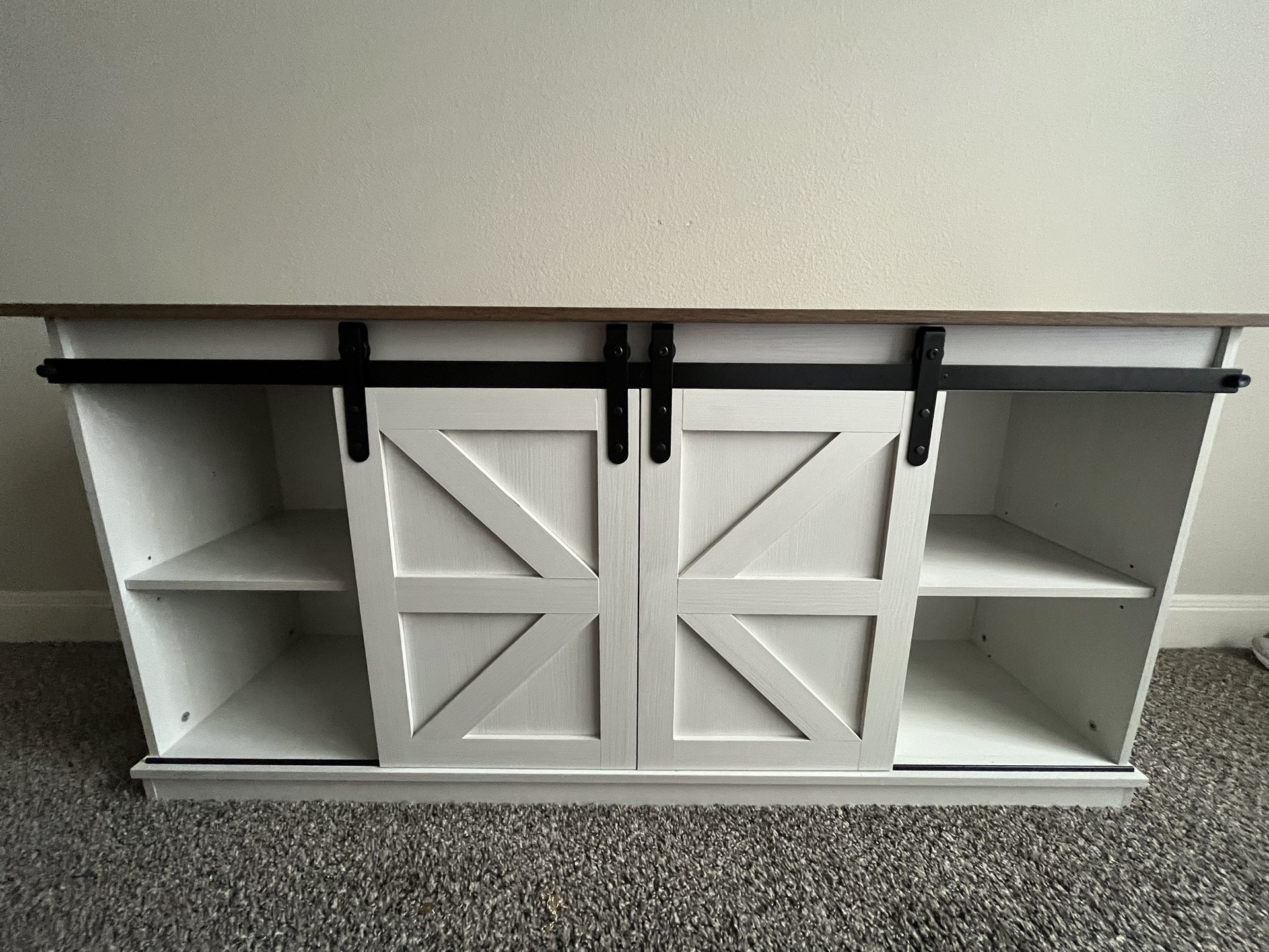 White TV Stand with Sliding Barn Doors