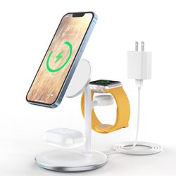 3 in 1 Wireless Charging Station for Multiple Devices, 15W Fast Wireless Mag-Safe Charger Stand for iPhone 14 13 12 Pro Max/Plus/Pro/Mini, Mag Charger