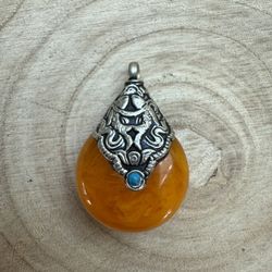 Ethnic Tibetan honey amber Resin Drop Charm