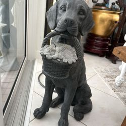 1 Dog Statue Always Inside But Outdoor Garden Safe. 27” Tall With Basket. Great At Front Door Inside Or Out. Weatherproof Not Concrete Or Marble $100.