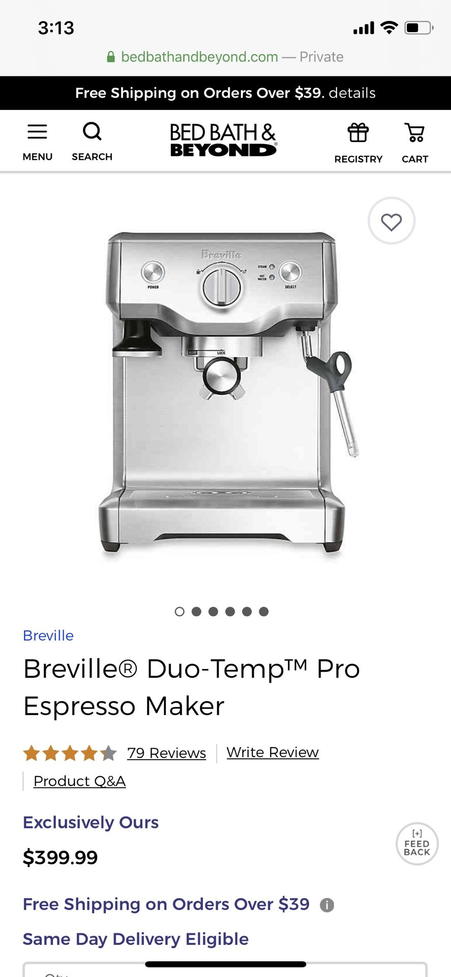 Breville® Duo-Temp™ Pro Espresso Maker and a Chefman Coffee Grinder Electric Burr Mill