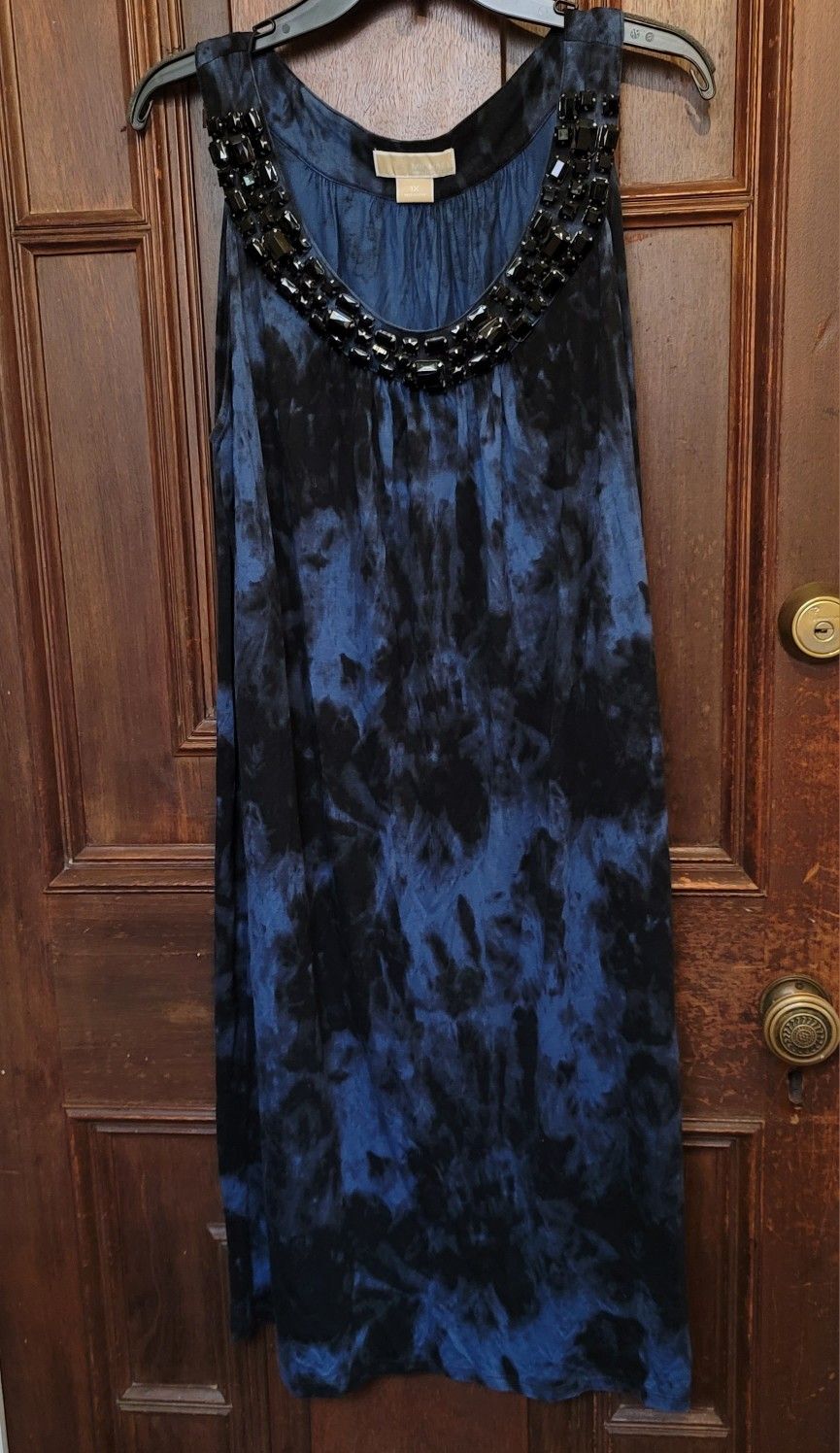 Michael Kors Tie Dye Black/Blue Dress Rhinestone Collar Size 1X