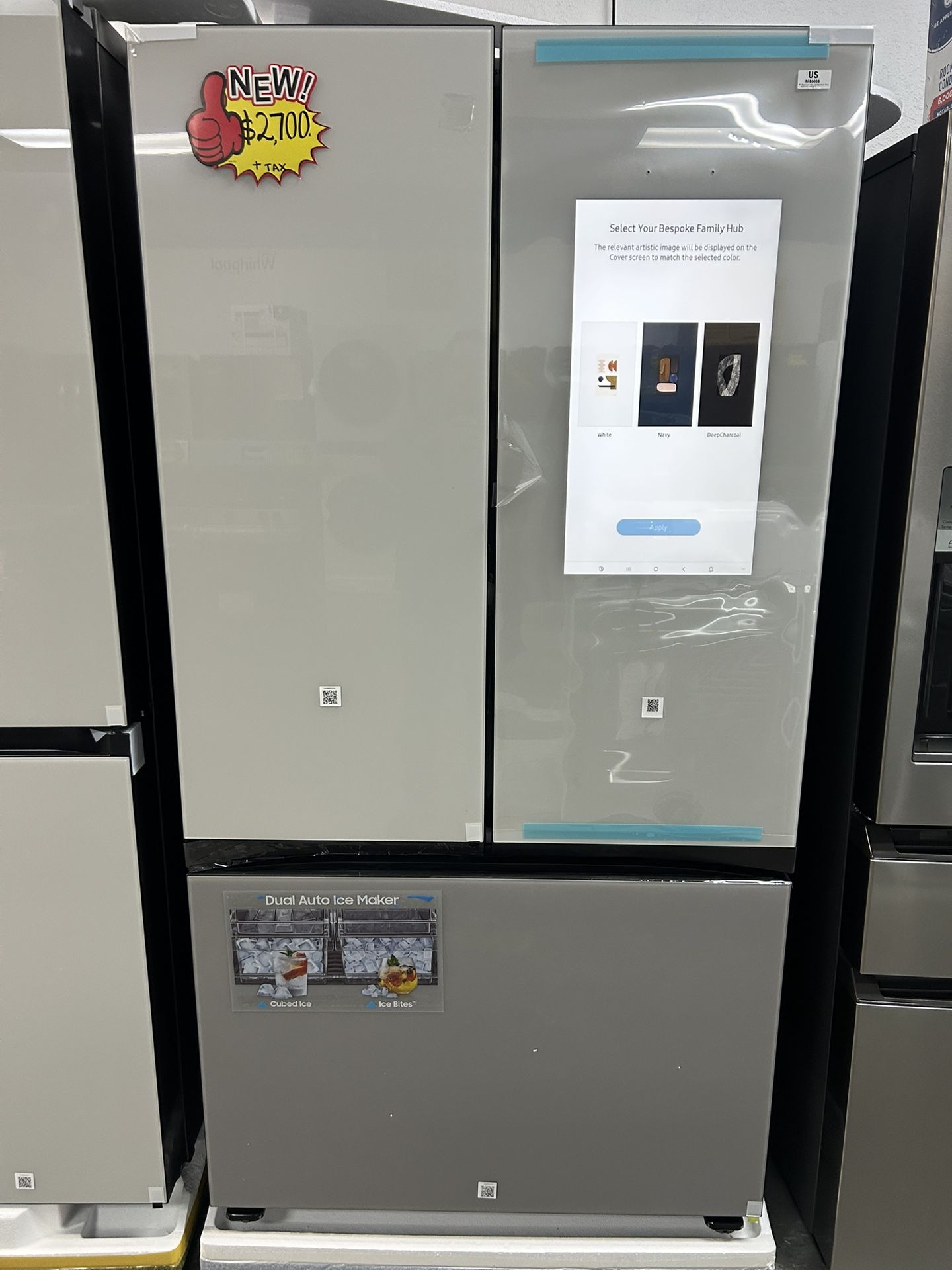 SAMSUNG FRENCH DOOR REFRIGERATOR!!! FAMILY HUB!!! White Glass And Stainless Steel Glass Doors!!! BRAND NEW!!! With Factory Warranty!!!!!!