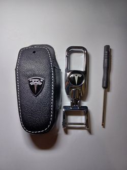Leather Key Fob Case for Tesla, Tesla Model S Model 3 Model Y Keyless Entry Remote Key Case (4 Buttons)
