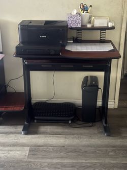 Computer Desk with Monitor Riser and Keyboard Tray