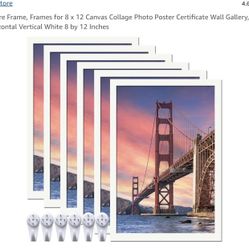 ijuerybai 6 Sets 8x12 Picture Frame, Frames for 8 x 12 Canvas Collage Photo Poster Certificate Wall Gallery, High Transparent Horizontal Vertical Whit