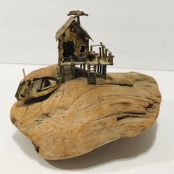 Albert Guibara House on Cliff MCM Brutalist Art Sculpture Driftwood Copper Rare