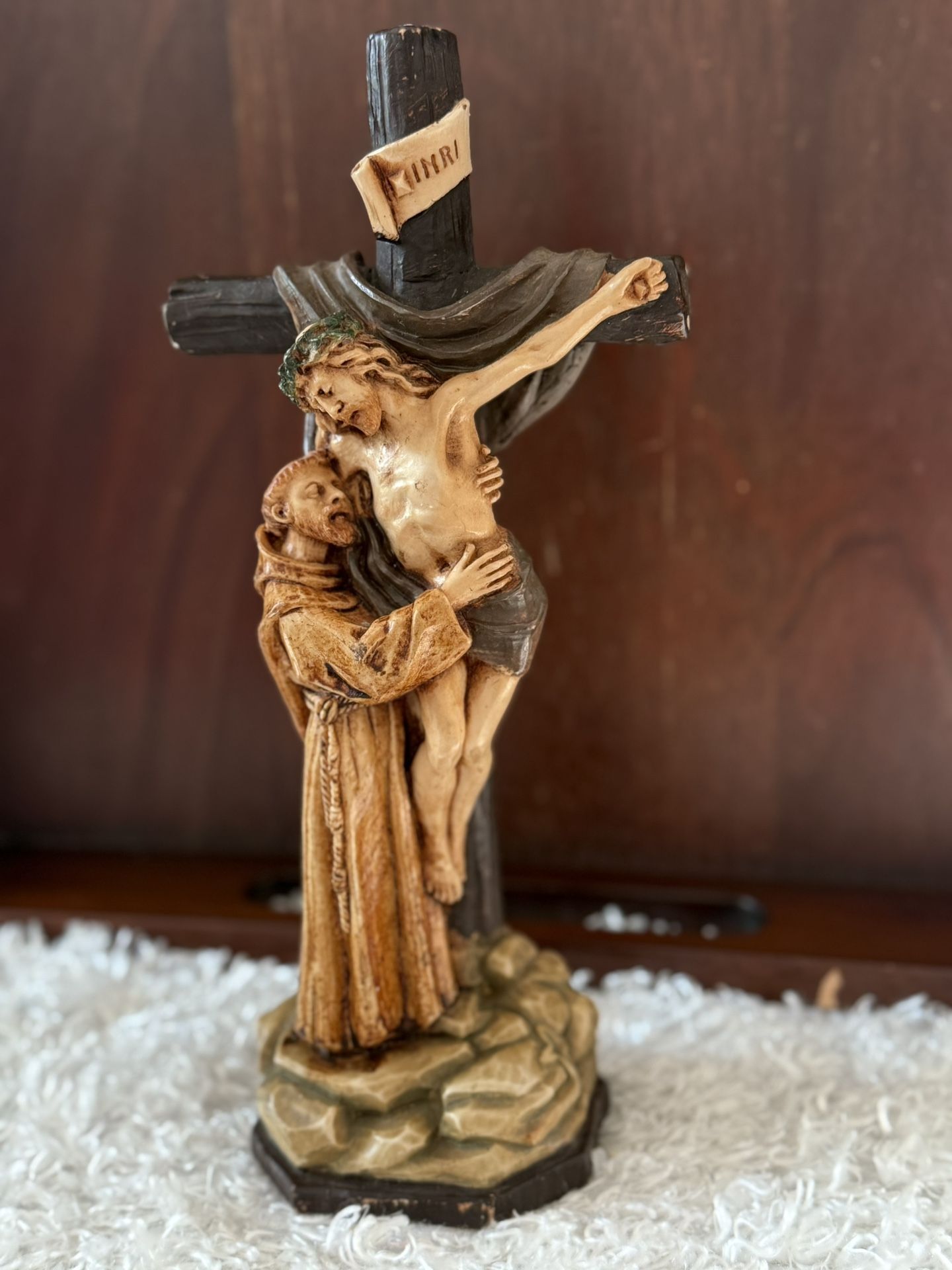 Rare And It Won’t Last Long This Is A Statue depicting Saint Francis of Assisi embracing Jesus Christ! Amazing. Made In Italy !  