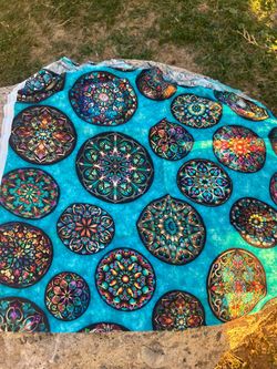 Mandala Print Fabric Panel Teal