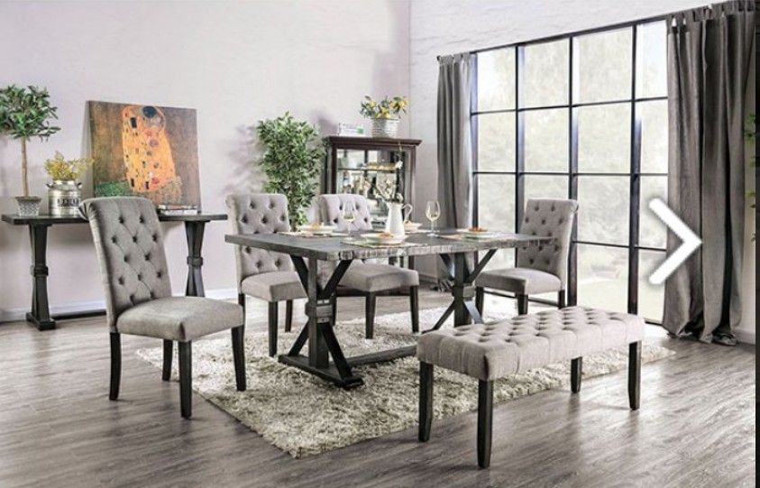 Brand New Antique Black And Light Grey 6pc Formal Dining Table Set