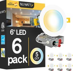 New in Box NUWATT Canless Recessed Lighting 6 Inch, 2700K-5000K, Dimmable, ETL, 6 Pack
